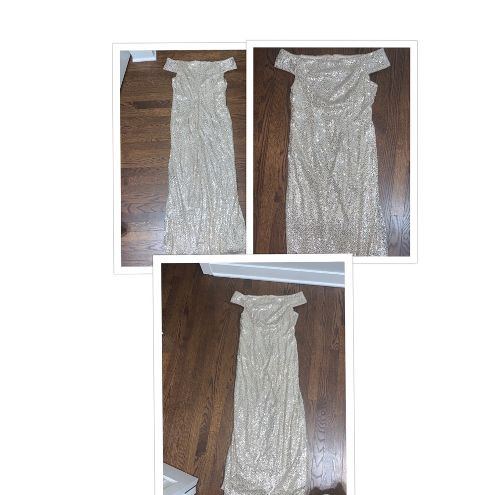 Adrianna Pappell off the shoulder sequenced gown